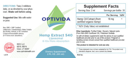 Optivida Hemp Extract 540 Label